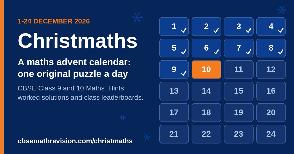 Christmaths maths advent calendar for CBSE Class 9 and 10 Maths: a grid of 24 numbered doors for 1 to 24 December 2026