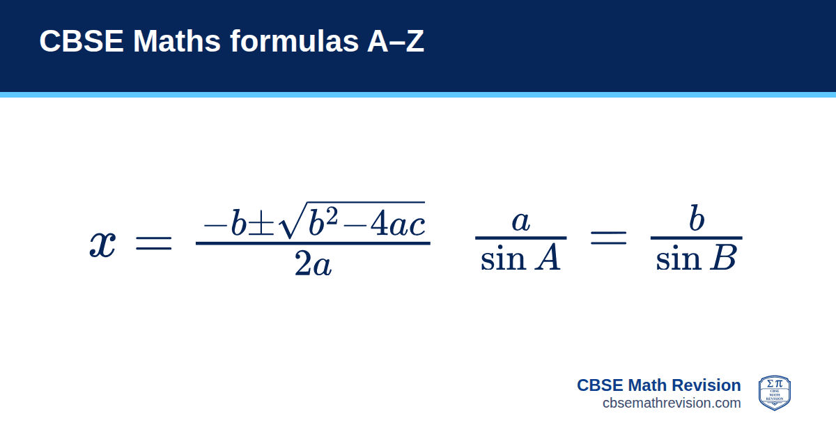 CBSE Maths formulas A–Z: formula cards from CBSE Math Revision