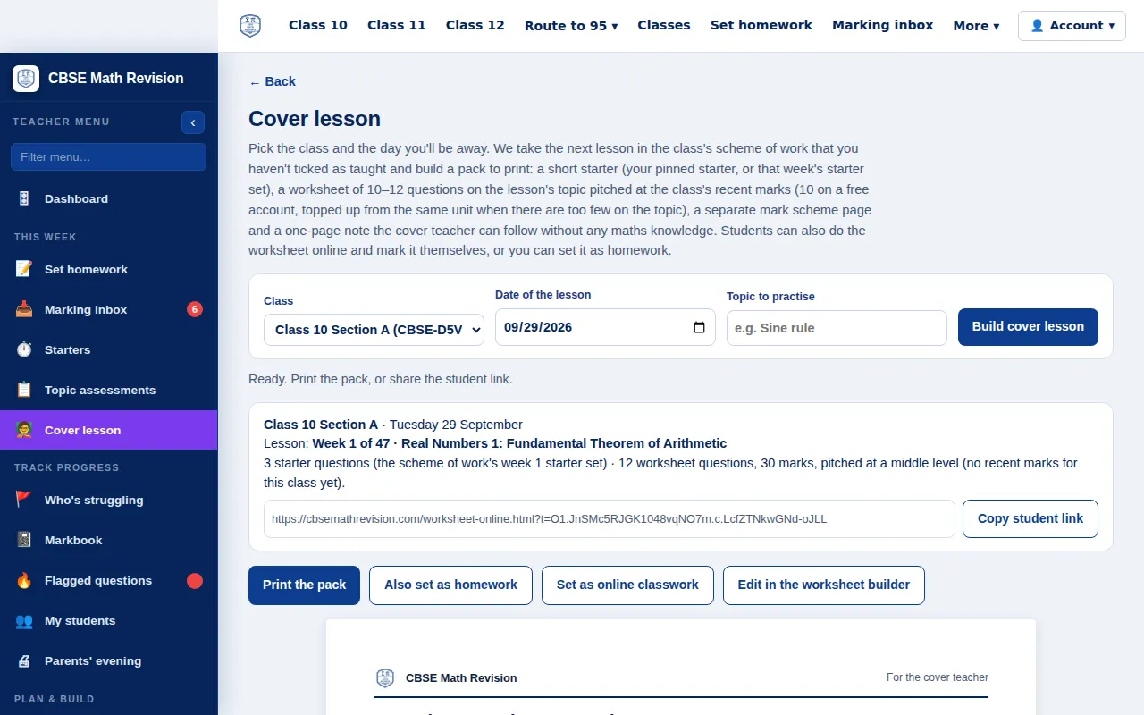 CBSE Maths cover lesson builder with a ready pack for a demo class