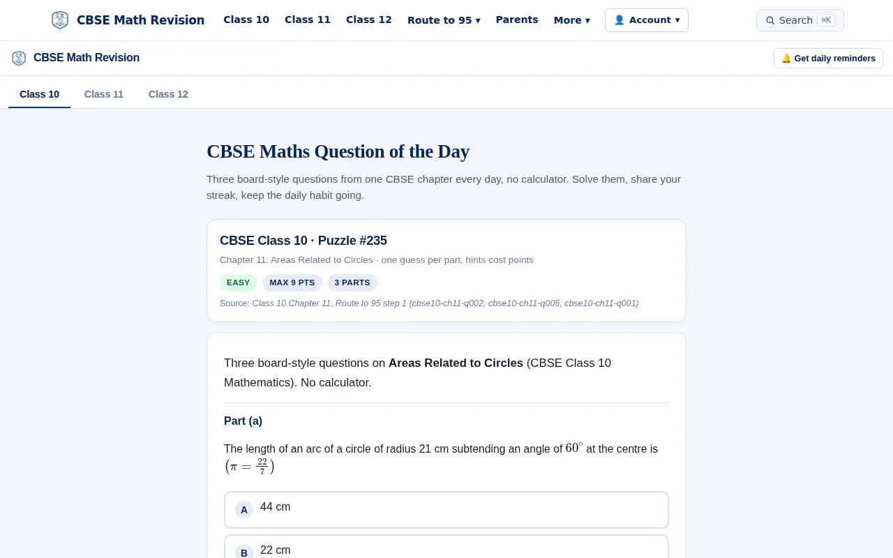 CBSE Maths question of the day with answer options