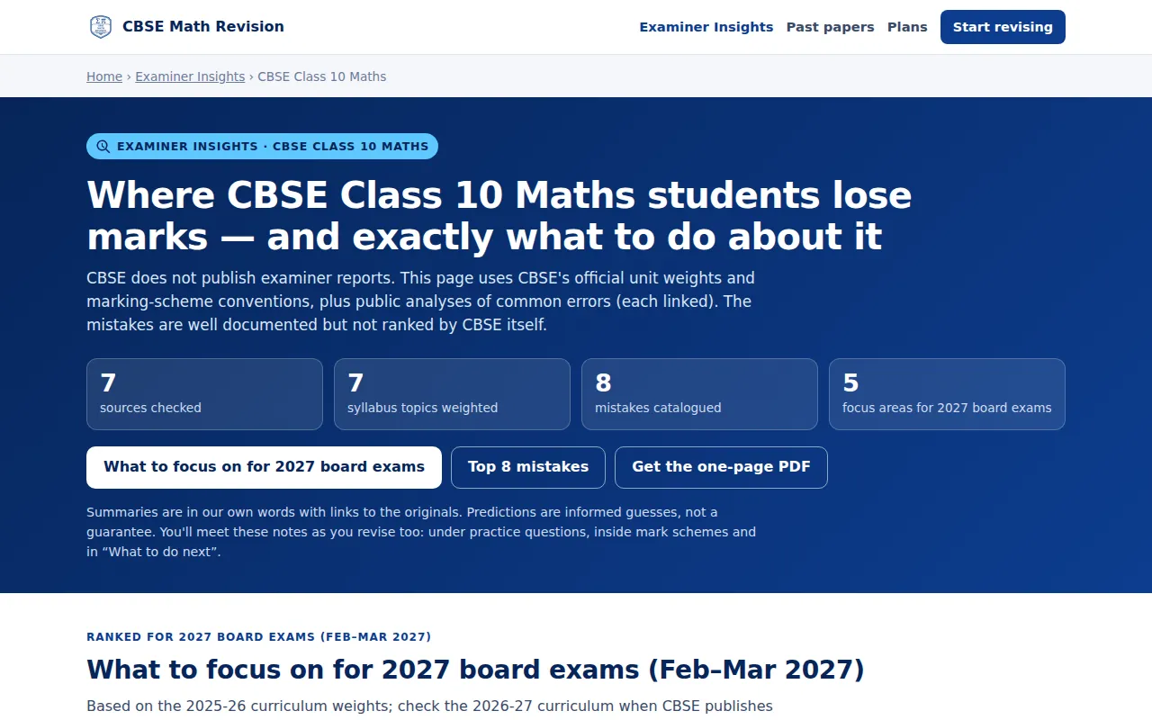 CBSE Maths Examiner Insights page on where students lose marks