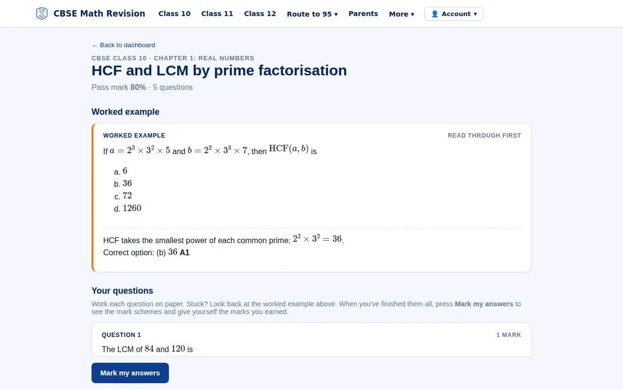 CBSE Maths Skill Builder: a worked example followed by practice questions on one topic