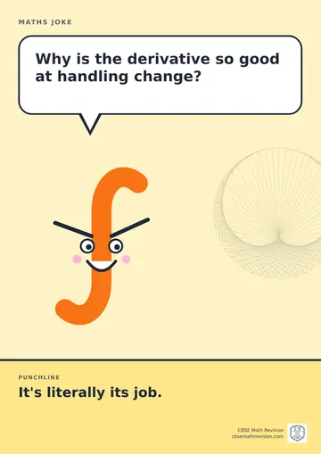 Cartoon maths joke poster. A smiling integral sign asks: "Why is the derivative so good at handling change?" Punchline: "It's literally its job."